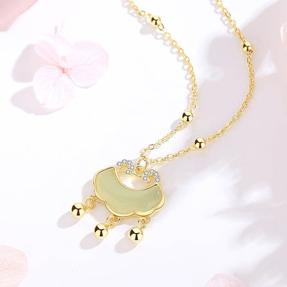 Traditional Necklace with Jade Pendant - 925 Silver Hetian Longevity Lock | STAR8S