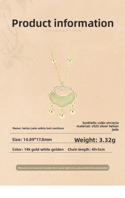 Traditional Necklace with Jade Pendant - 925 Silver Hetian Longevity Lock | STAR8S