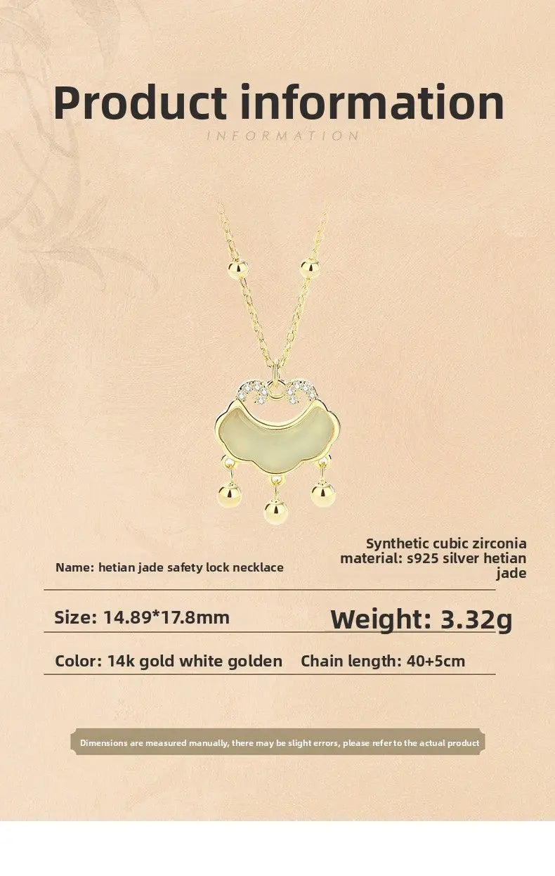 Traditional Necklace with Jade Pendant - 925 Silver Hetian Longevity Lock | STAR8S