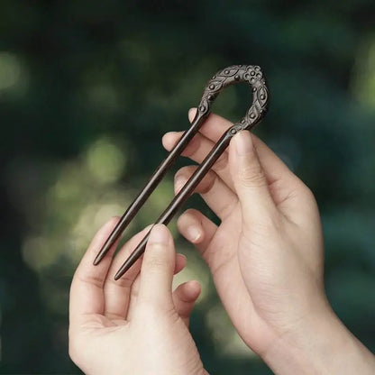 U - shaped Double - Prong Wood Hairpin for Vintage & Modern Styling - STAR8S