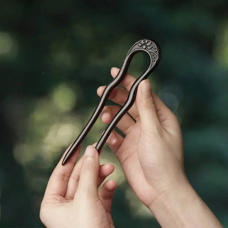 U - shaped Double - Prong Wood Hairpin for Vintage & Modern Styling - STAR8S