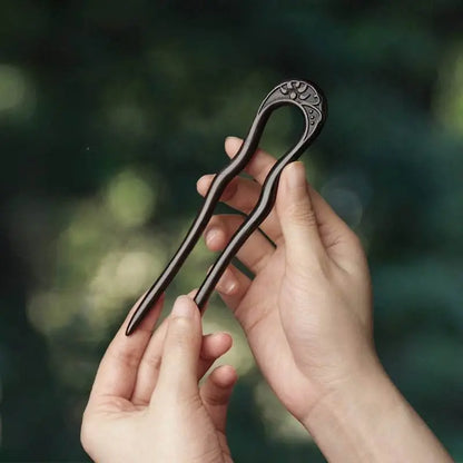 U - shaped Double - Prong Wood Hairpin for Vintage & Modern Styling - STAR8S