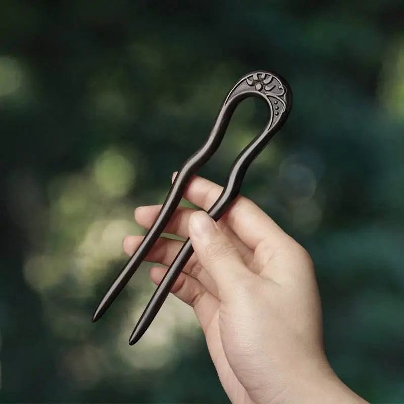 U - shaped Double - Prong Wood Hairpin for Vintage & Modern Styling - STAR8S