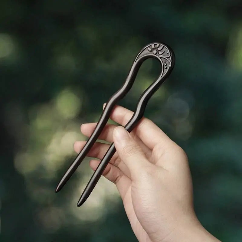 u - shaped double - prong wood hairpin for vintage & modern styling - star8s