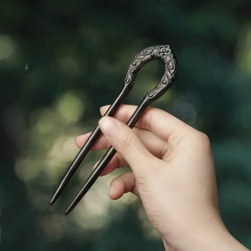 u - shaped double - prong wood hairpin for vintage & modern styling - star8s