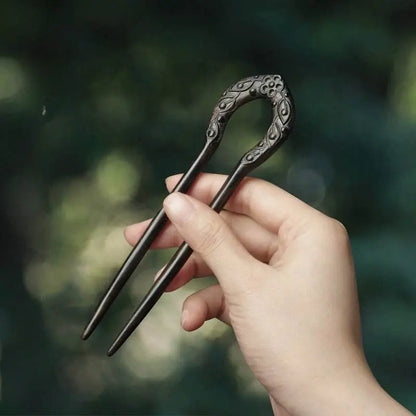 U - shaped Double - Prong Wood Hairpin for Vintage & Modern Styling - STAR8S