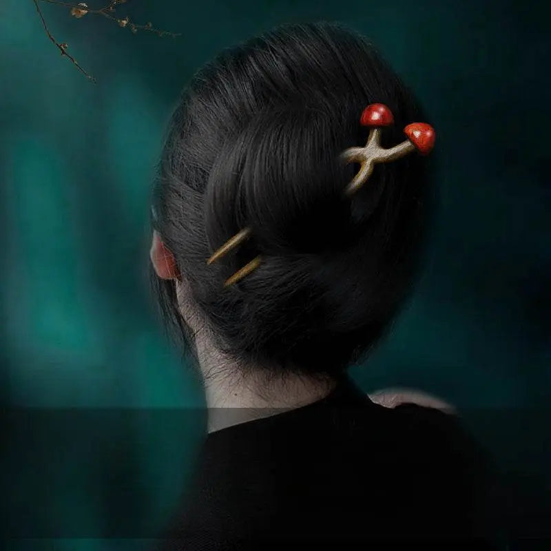 U - shaped Double - pronged Hairpin Made of Lightning - struck Wood, Stylish for Ancient - style & Daily Wear - STAR8S
