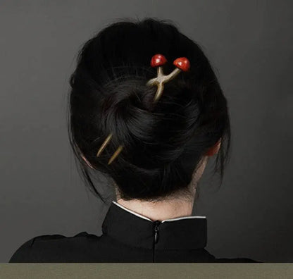 U - shaped Double - pronged Hairpin Made of Lightning - struck Wood, Stylish for Ancient - style & Daily Wear - STAR8S