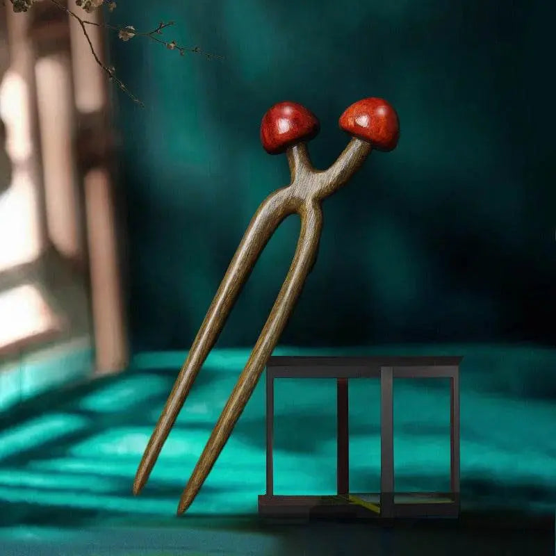 u - shaped double - pronged hairpin made of lightning - struck wood, stylish for ancient - style & daily wear - star8s