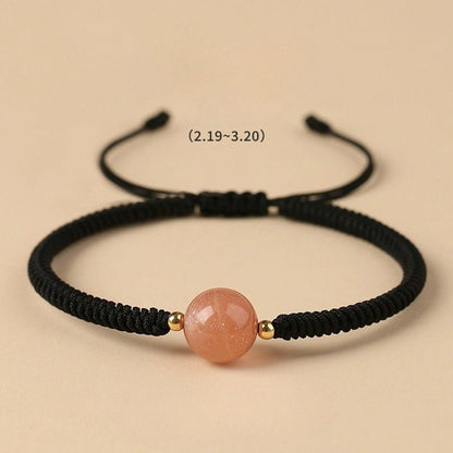 Unique Crystal Bracelet: Twelve Zodiac Strawberry Moonstone | STAR8S