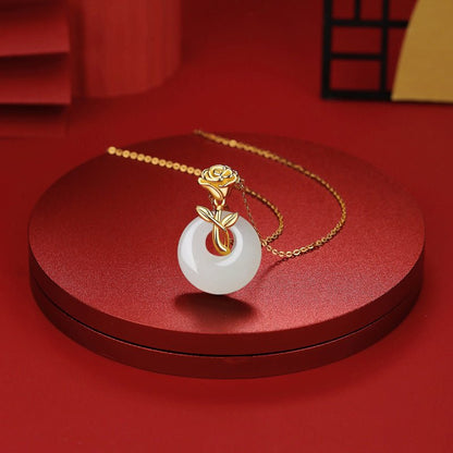 Unique Jade Necklace Jewelry: Rose Safety Disc Hetian Jade Collarbone Chain | STAR8S
