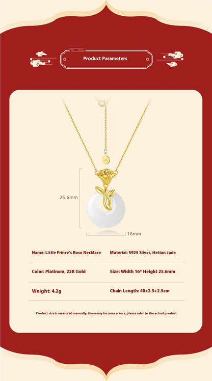 Unique Jade Necklace Jewelry: Rose Safety Disc Hetian Jade Collarbone Chain | STAR8S
