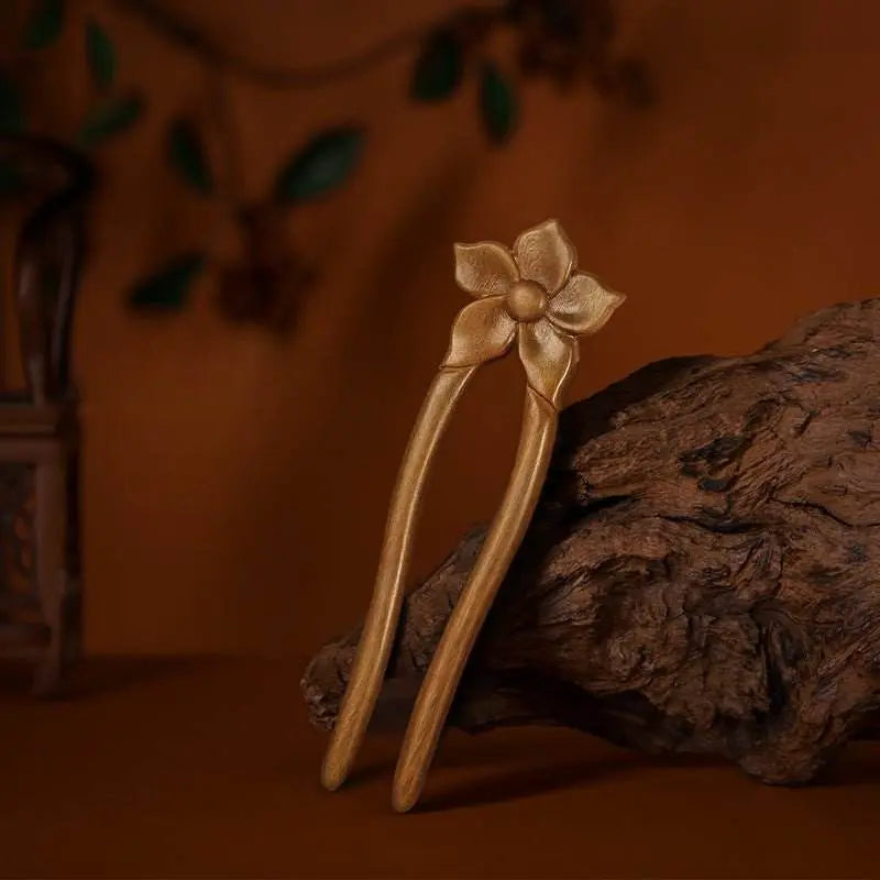 vintage handmade wooden hairpin for ethnic bun minimalist style - star8s