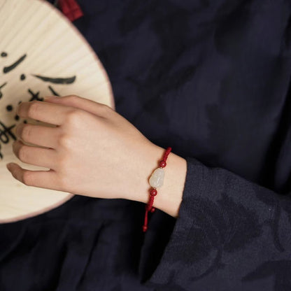 Wealth PiXiu Jade Bracelet‌ - Hetian Jade & Red String for Money