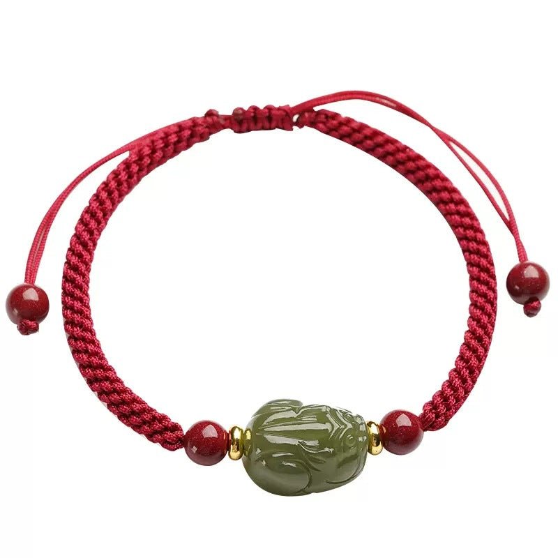wealth pixiu jade bracelet‌ - hetian jade & red string for money