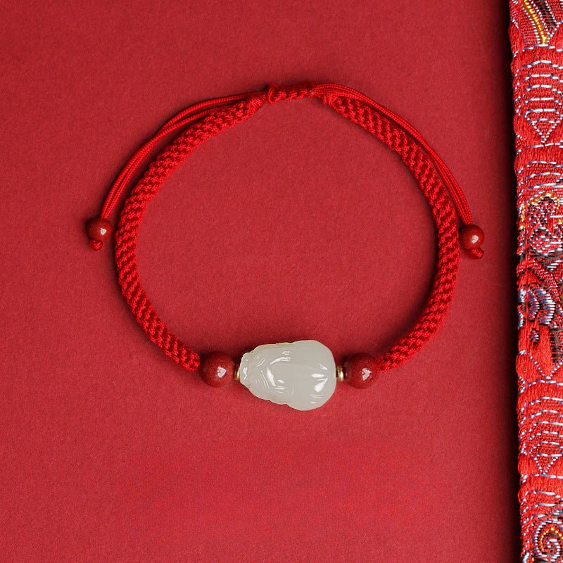 Wealth PiXiu Jade Bracelet‌ - Hetian Jade & Red String for Money