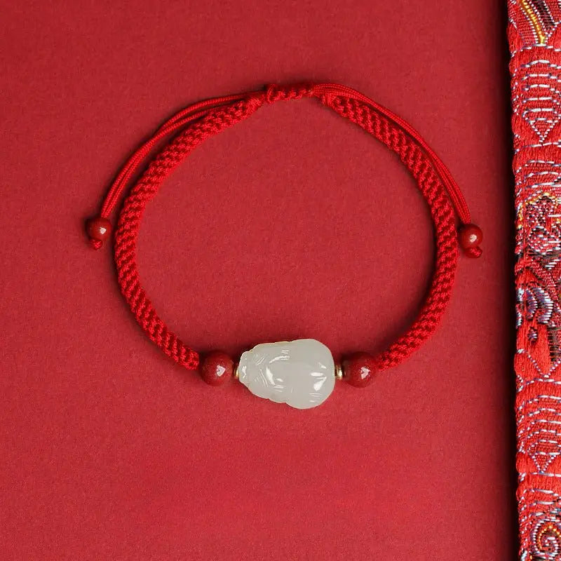wealth pixiu jade bracelet‌ - hetian jade & red string for money