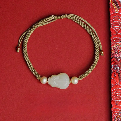 Wealth PiXiu Jade Bracelet‌ - Hetian Jade & Red String for Money