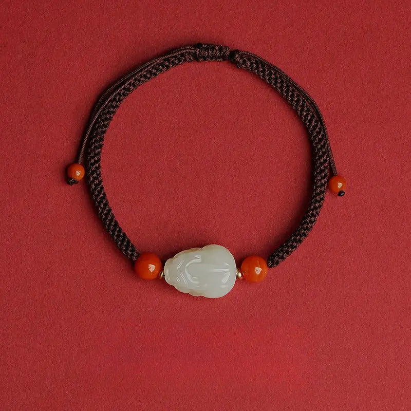 Wealth PiXiu Jade Bracelet‌ - Hetian Jade & Red String for Money