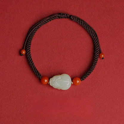 Wealth PiXiu Jade Bracelet‌ - Hetian Jade & Red String for Money