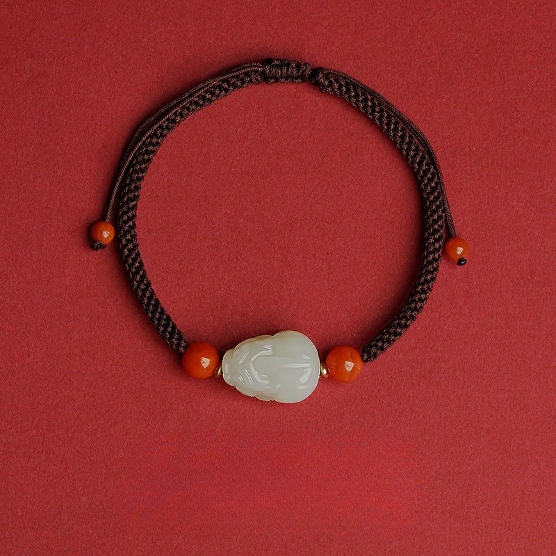 wealth pixiu jade bracelet‌ - hetian jade & red string for money