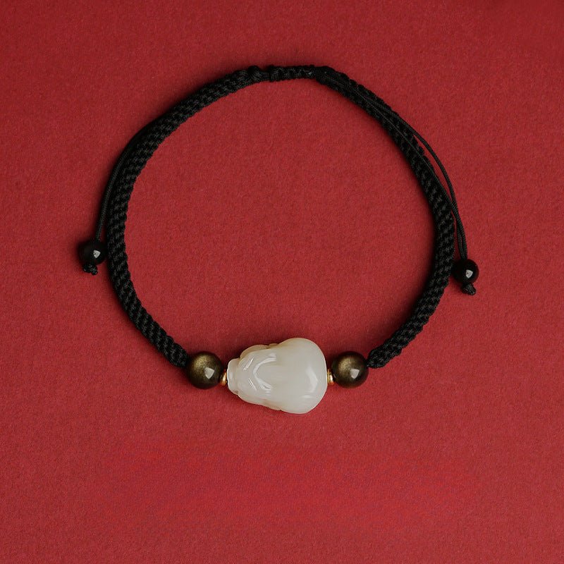 wealth pixiu jade bracelet‌ - hetian jade & red string for money