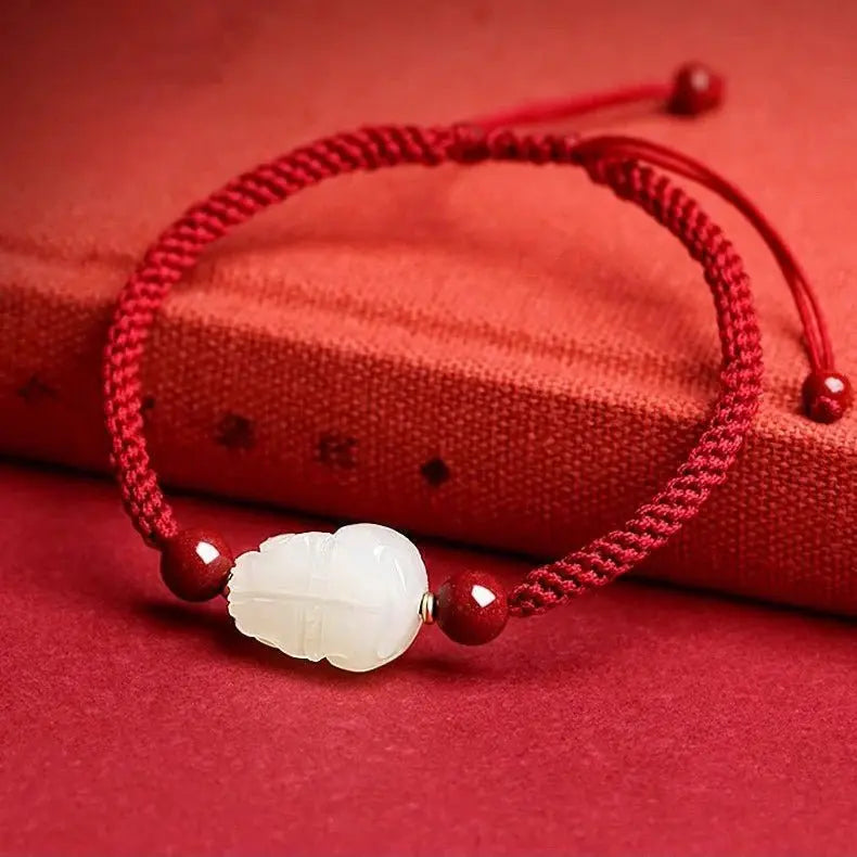 Wealth PiXiu Jade Bracelet‌ - Hetian Jade & Red String for Money - STAR8S