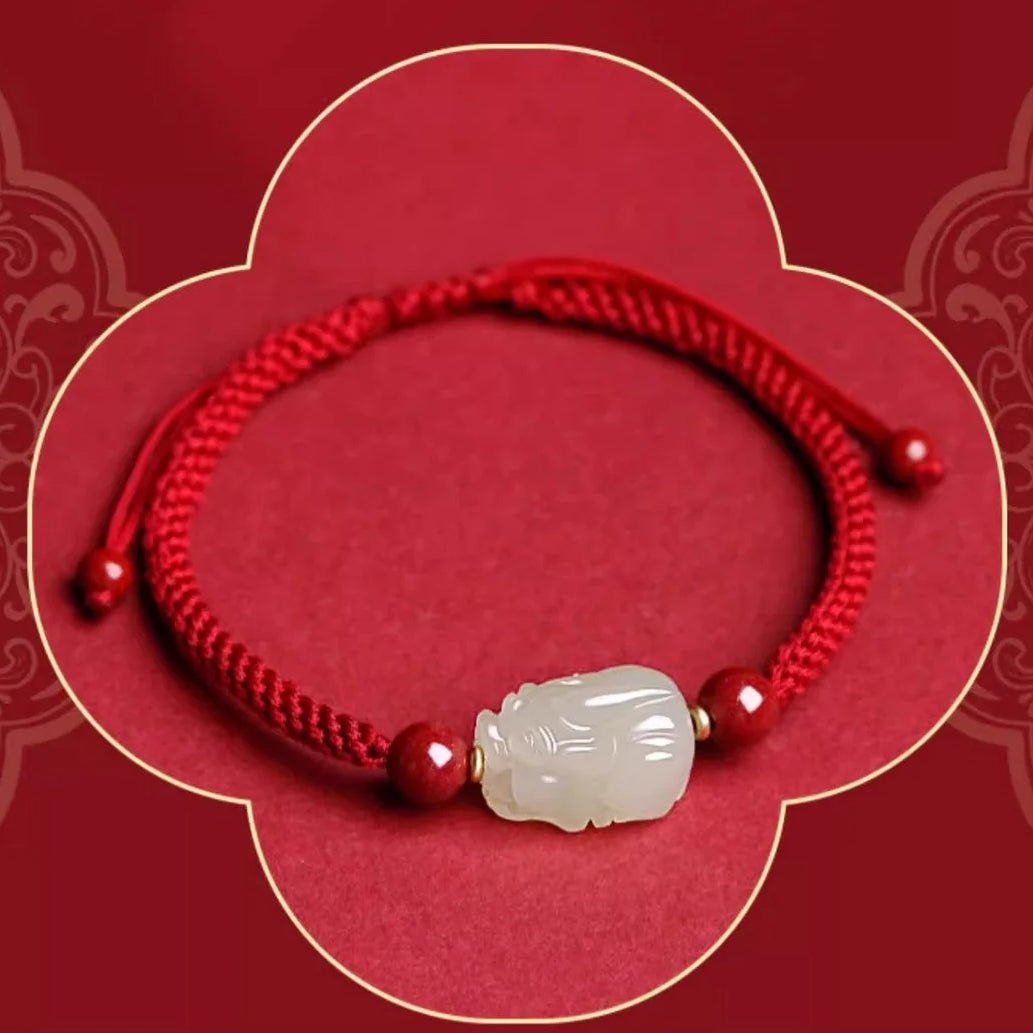 Wealth PiXiu Jade Bracelet‌ - Hetian Jade & Red String for Money - STAR8S