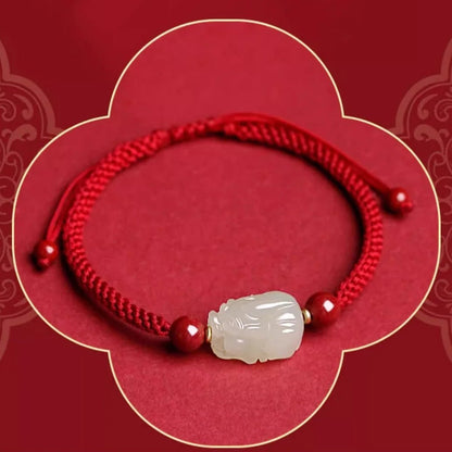 Wealth PiXiu Jade Bracelet‌ - Hetian Jade & Red String for Money - STAR8S