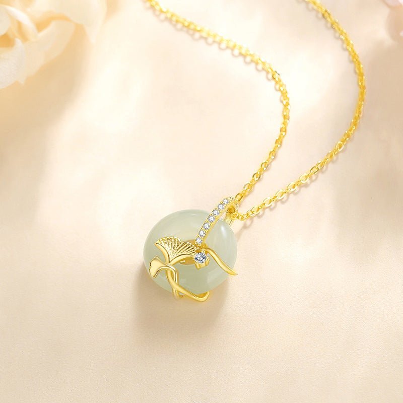 Women's Jade Necklaces - 925 Silver Hetian Safety Disc Ginkgo | STAR8S