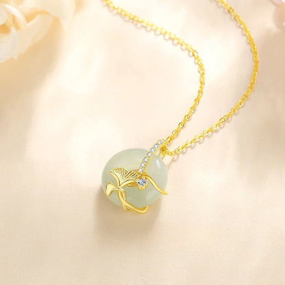 Women's Jade Necklaces - 925 Silver Hetian Safety Disc Ginkgo | STAR8S