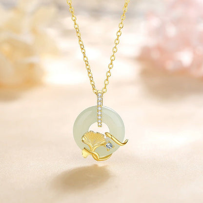 Women's Jade Necklaces - 925 Silver Hetian Safety Disc Ginkgo | STAR8S