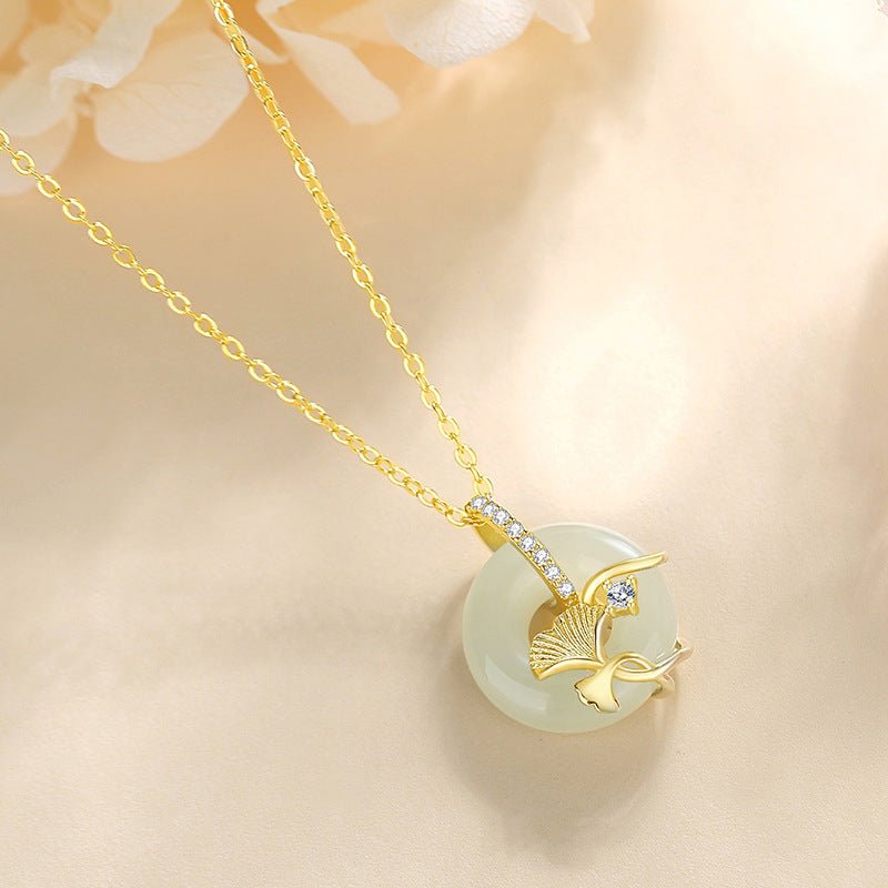 Women's Jade Necklaces - 925 Silver Hetian Safety Disc Ginkgo | STAR8S