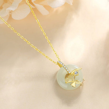 Women's Jade Necklaces - 925 Silver Hetian Safety Disc Ginkgo | STAR8S
