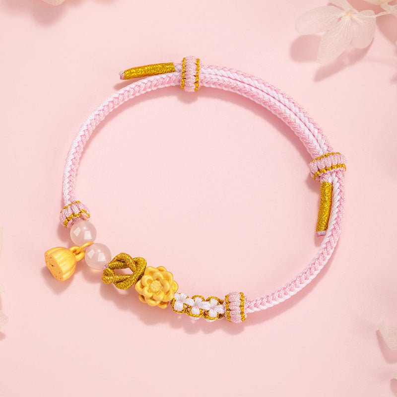 women's red string bracelet: lotus chalcedony 925 silver | star8s