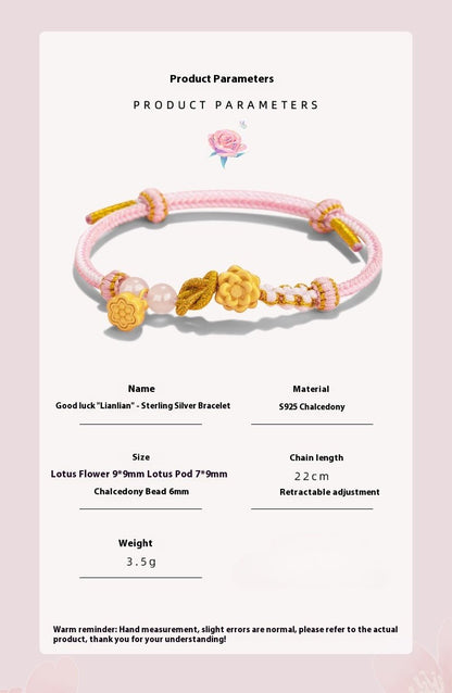 Women's Red String Bracelet: Lotus Chalcedony 925 Silver | STAR8S