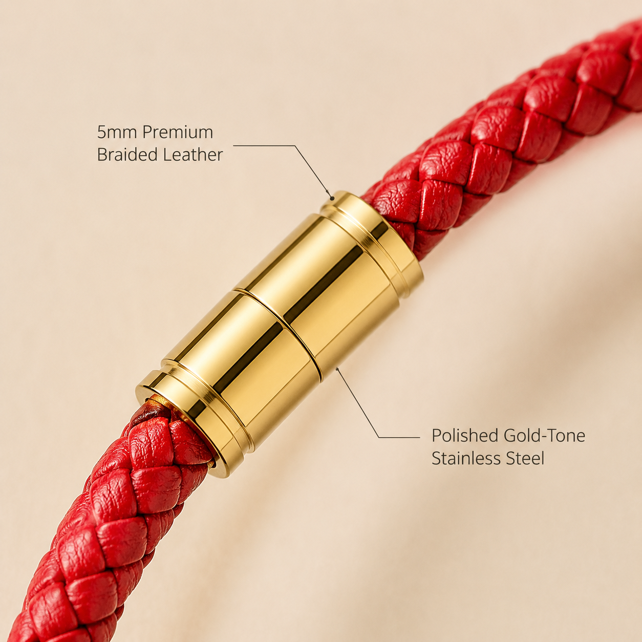 braided leather bracelet with strong magnetic clasp, 5mm stainless steel gold-tone closure wristband, unisex jewelry gift for men & women everyday wear