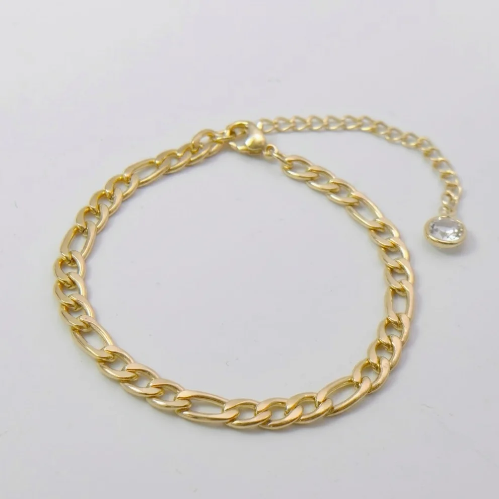 gold-tone brass figaro chain bracelet with adjustable extender