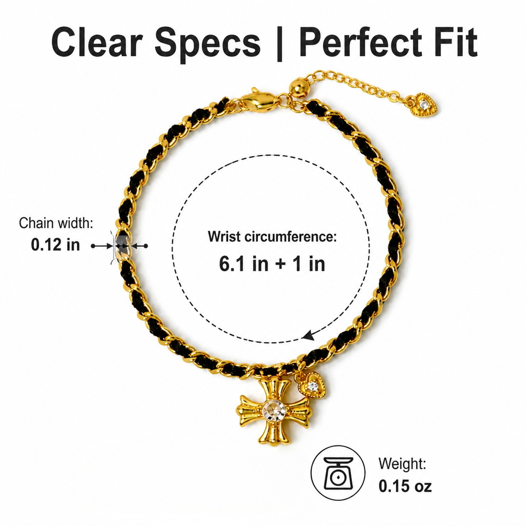 gold tone cross woven chain bracelet for women interwoven black thread braided cord gothic cross charm bracelet adjustable luxury aesthetic fashion jewelry gift