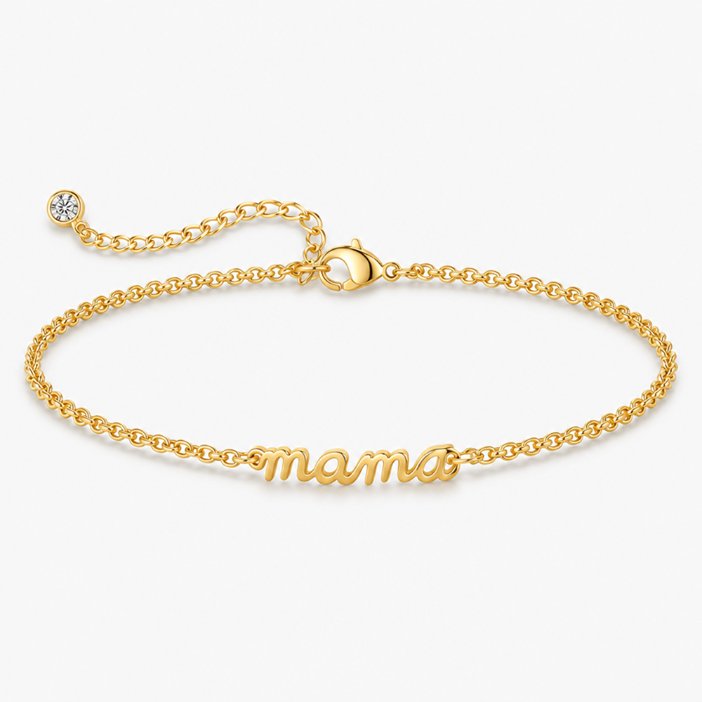 gold-tone mama script bracelet with adjustable chain, mother's day gift