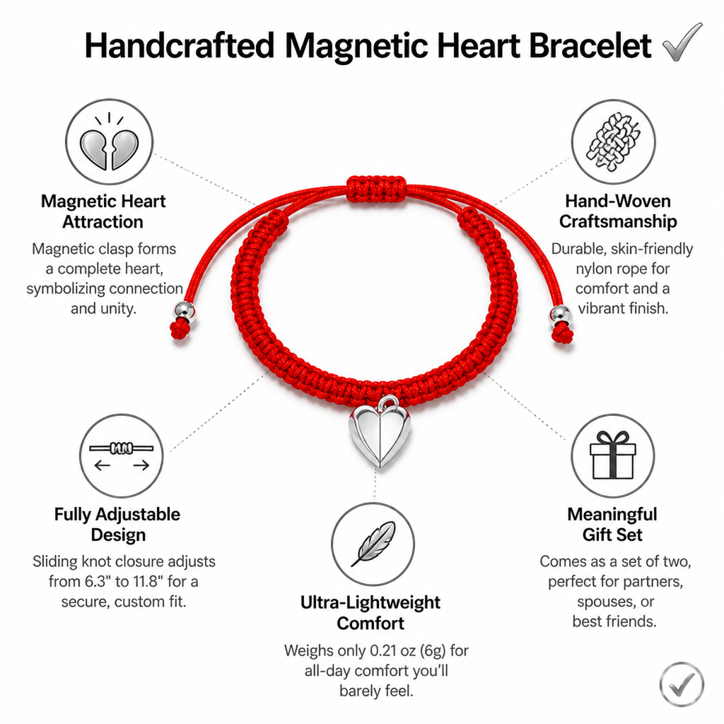 eternal connection magnetic heart bracelets - hand-woven red string of fate matching jewelry for couples and best friends - adjustable fit symbolizing unity