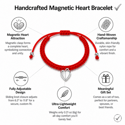 Eternal Connection Magnetic Heart Bracelets - Hand-Woven Red String of Fate Matching Jewelry for Couples and Best Friends - Adjustable Fit Symbolizing Unity