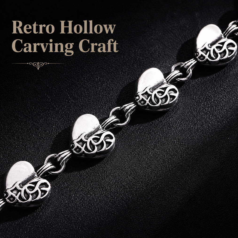 vintage gothic heart link chain necklace for men women antique silver carved hearts choker collar punk streetwear unisex jewelry gift