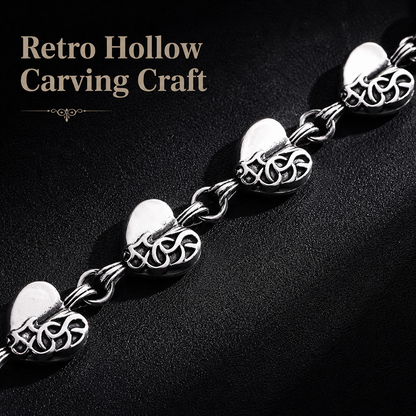 Vintage Gothic Heart Link Chain Necklace for Men Women Antique Silver Carved Hearts Choker Collar Punk Streetwear Unisex Jewelry Gift
