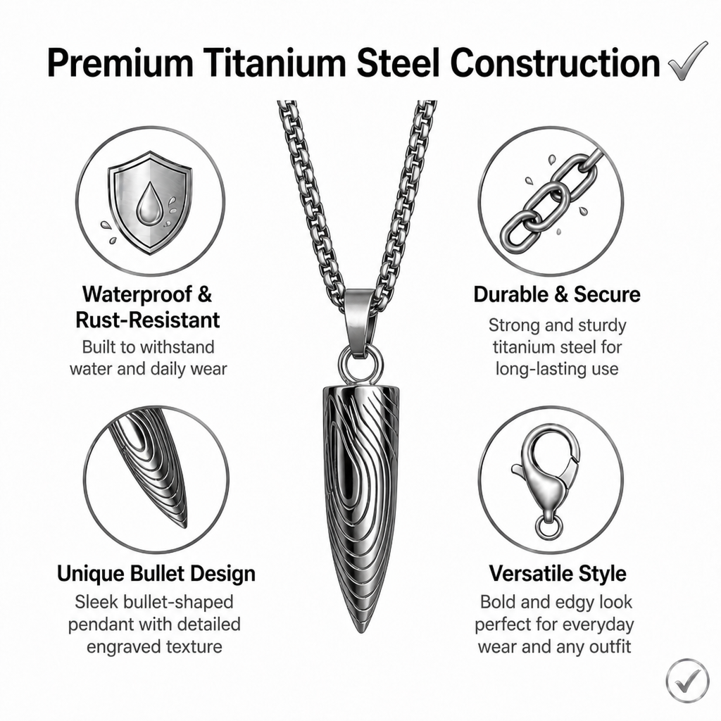 men's bullet pendant necklace titanium stainless steel box chain hip hop streetwear vintage textured spike charm pendant jewelry gift for him high school college men