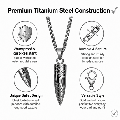 Men's Bullet Pendant Necklace Titanium Stainless Steel Box Chain Hip Hop Streetwear Vintage Textured Spike Charm Pendant Jewelry Gift for Him High School College Men