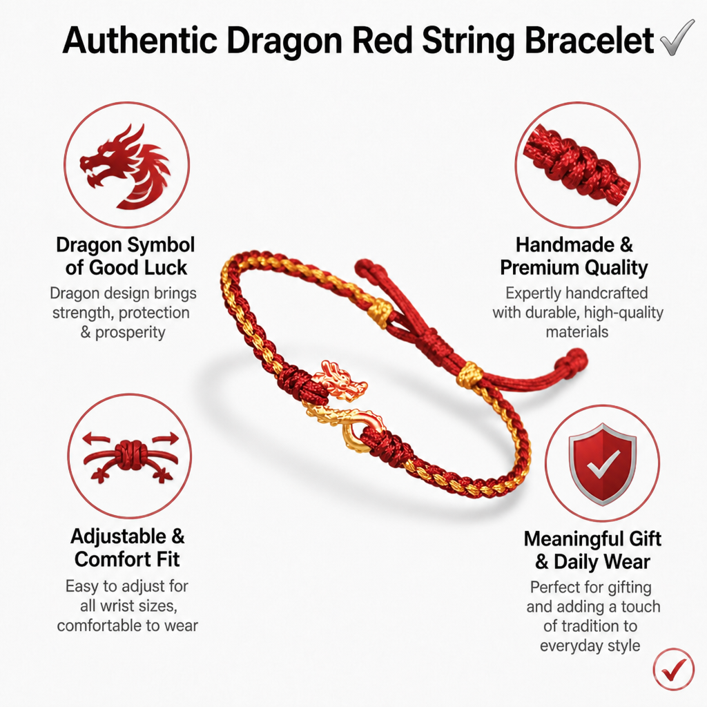 drachenjahr rote schnur armband – handgemachtes verstellbares tierkreis-armband mit drachen-anhänger für glück – pärchen handseil – symbol für glück & wohlstand – perfektes geschenk für chinesisches neujahr