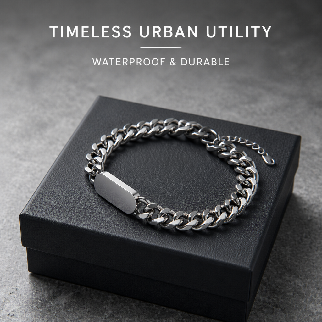 unisex stainless steel cuban link id bracelet, adjustable 7-9 inch chain bracelet