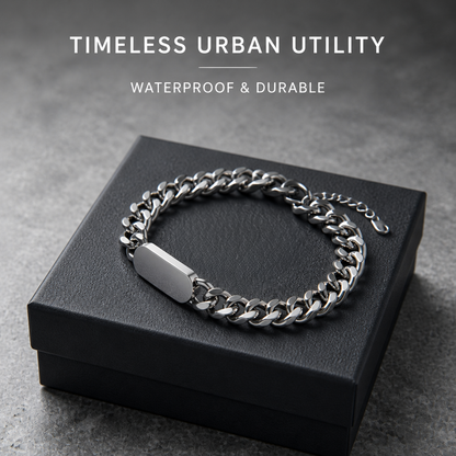 Unisex Stainless Steel Cuban Link ID Bracelet, Adjustable 7-9 Inch Chain Bracelet