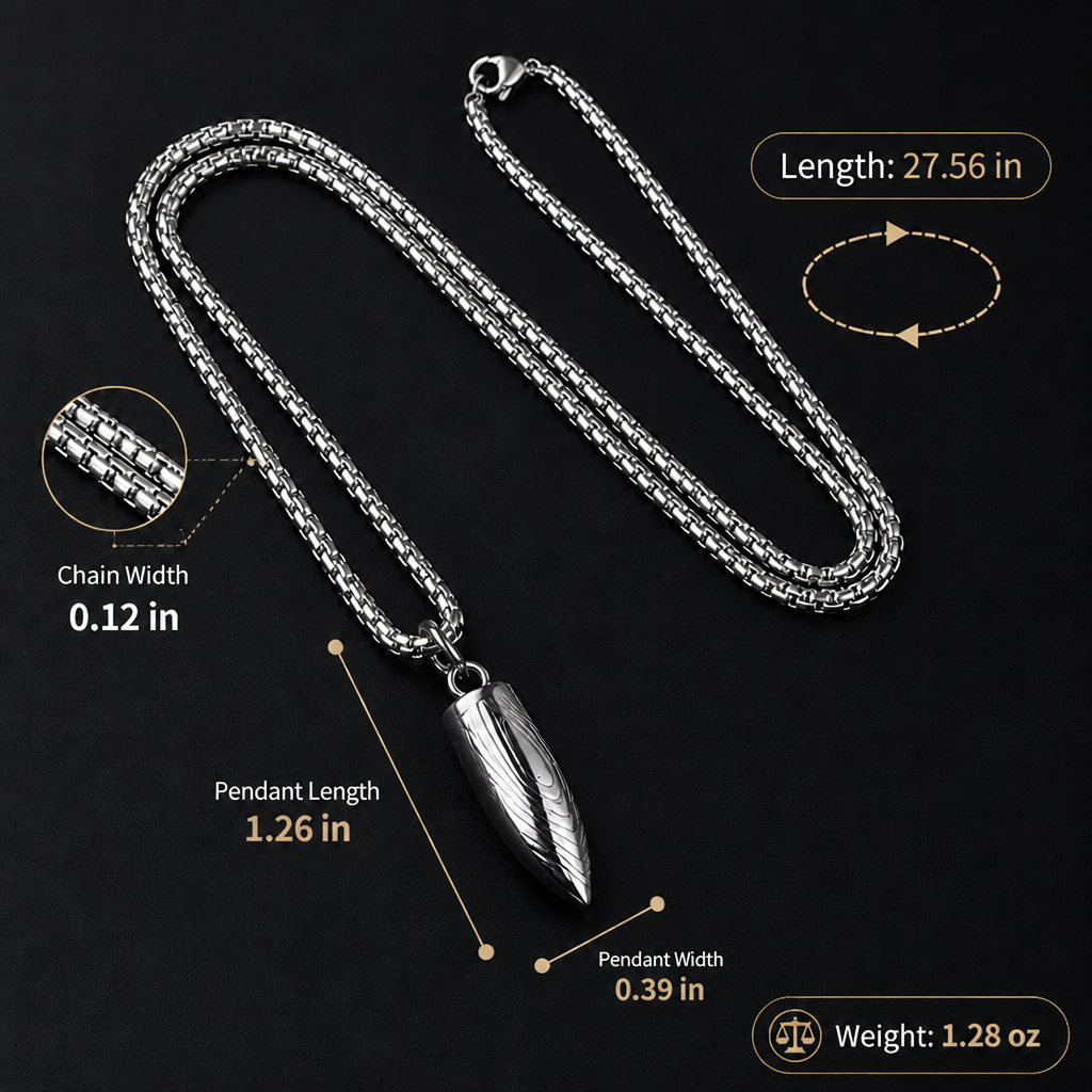 men's bullet pendant necklace titanium stainless steel box chain hip hop streetwear vintage textured spike charm pendant jewelry gift for him high school college men
